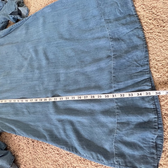 Off The Shoulder Chambray Shift Dress with Adjustable Straps - Picture 9 of 9